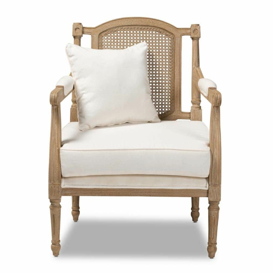 Living Room Furniture * | Clemence Ivory And Oak Fabric Armchair By Baxton Studio