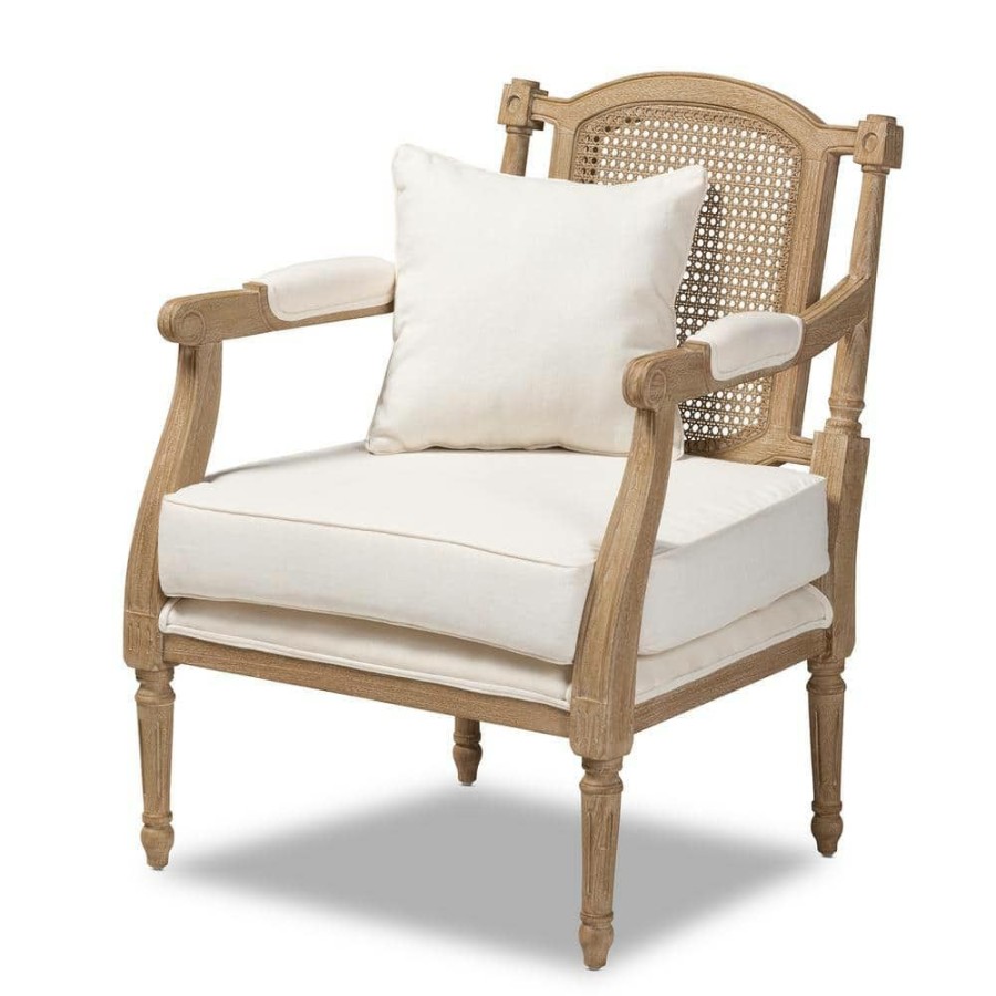 Living Room Furniture * | Clemence Ivory And Oak Fabric Armchair By Baxton Studio