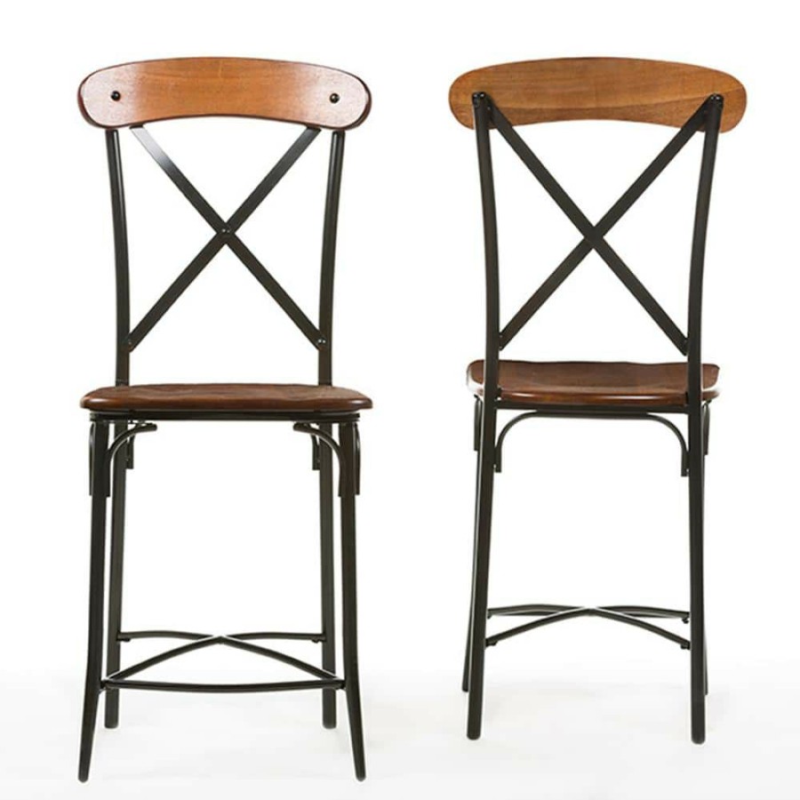 Bar Furniture * | Broxburn Light Brown Wood And Metal 2-Piece Counter Stool Set By Baxton Studio