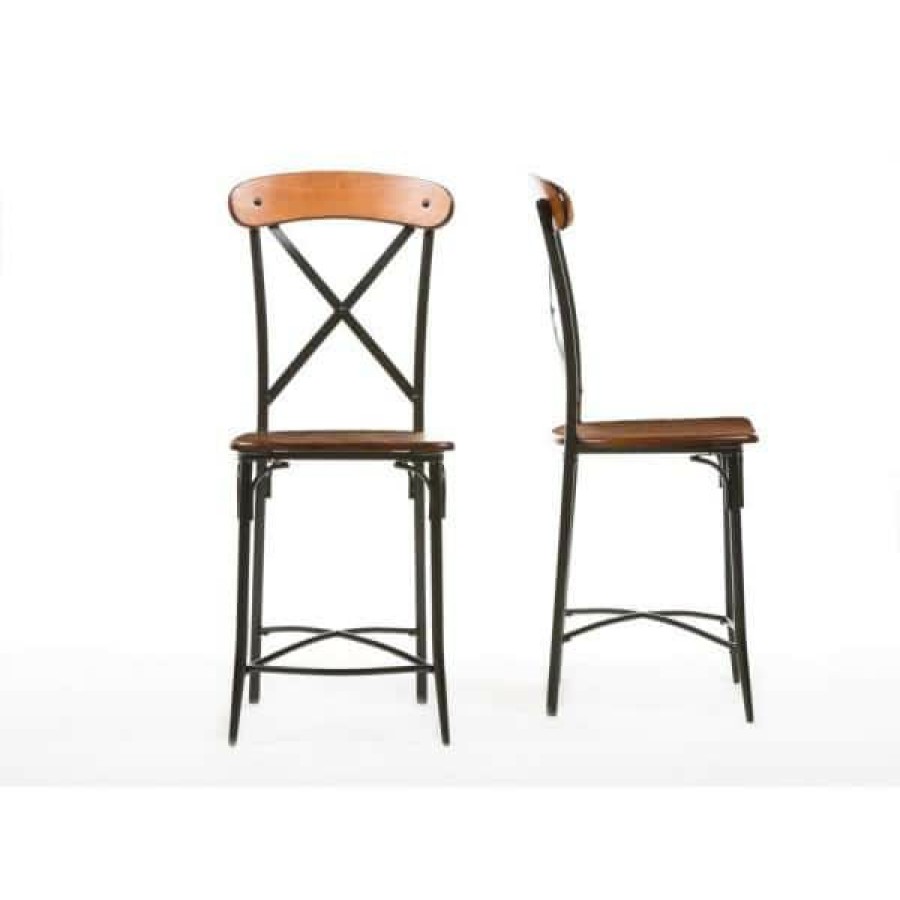 Bar Furniture * | Broxburn Light Brown Wood And Metal 2-Piece Counter Stool Set By Baxton Studio