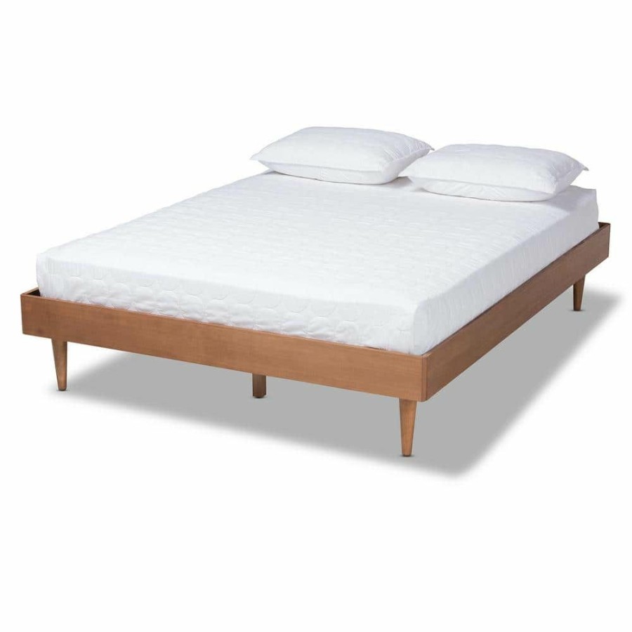 Bedroom Furniture * | Rina Ash Walnut Queen Bed Frame By Baxton Studio