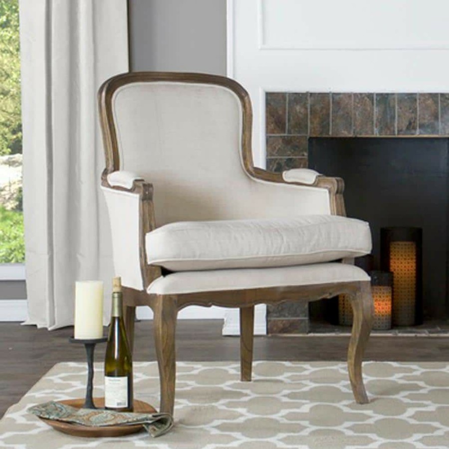 Living Room Furniture * | Napoleon Beige And Dark Brown Fabric Upholstered Accent Chair By Baxton Studio