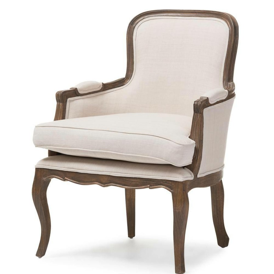 Living Room Furniture * | Napoleon Beige And Dark Brown Fabric Upholstered Accent Chair By Baxton Studio