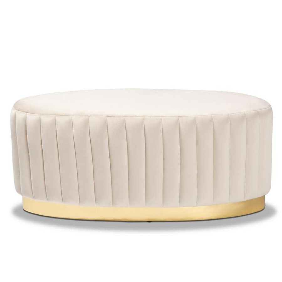 Living Room Furniture * | Kirana Beige And Gold Ottoman By Baxton Studio