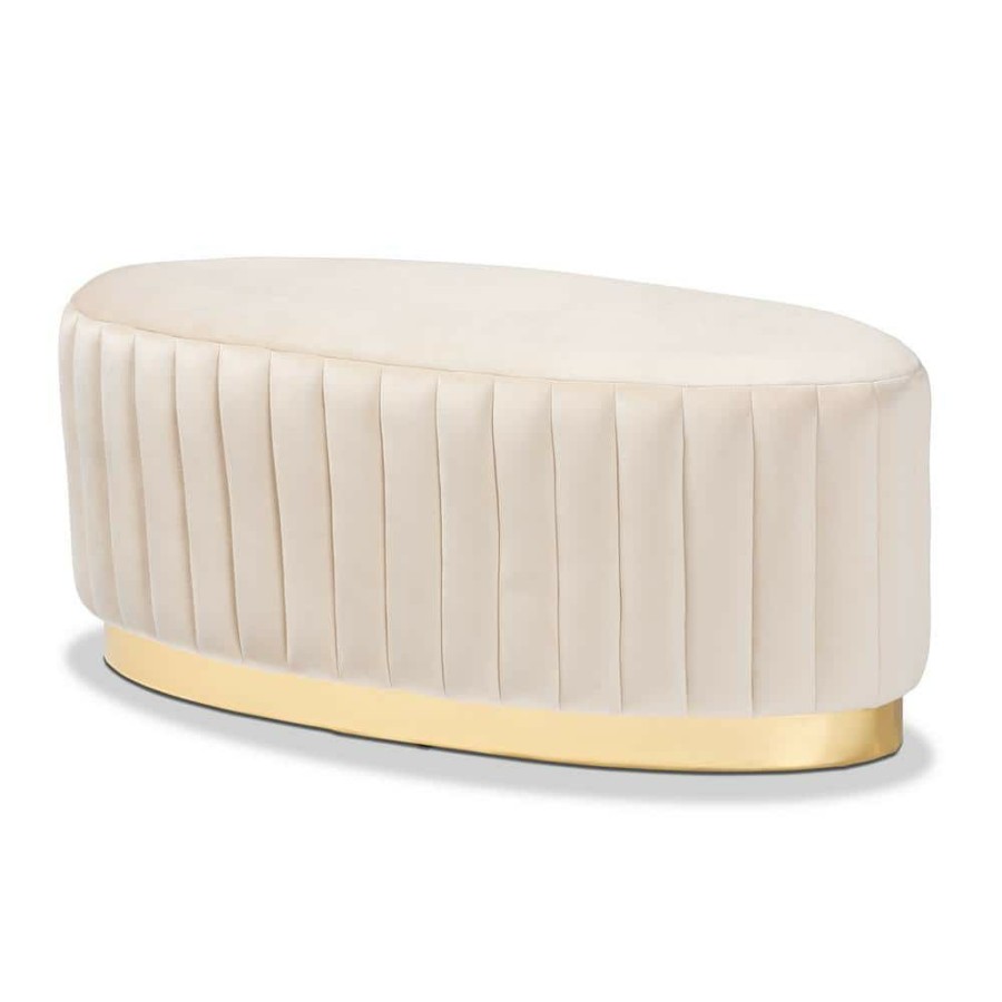 Living Room Furniture * | Kirana Beige And Gold Ottoman By Baxton Studio