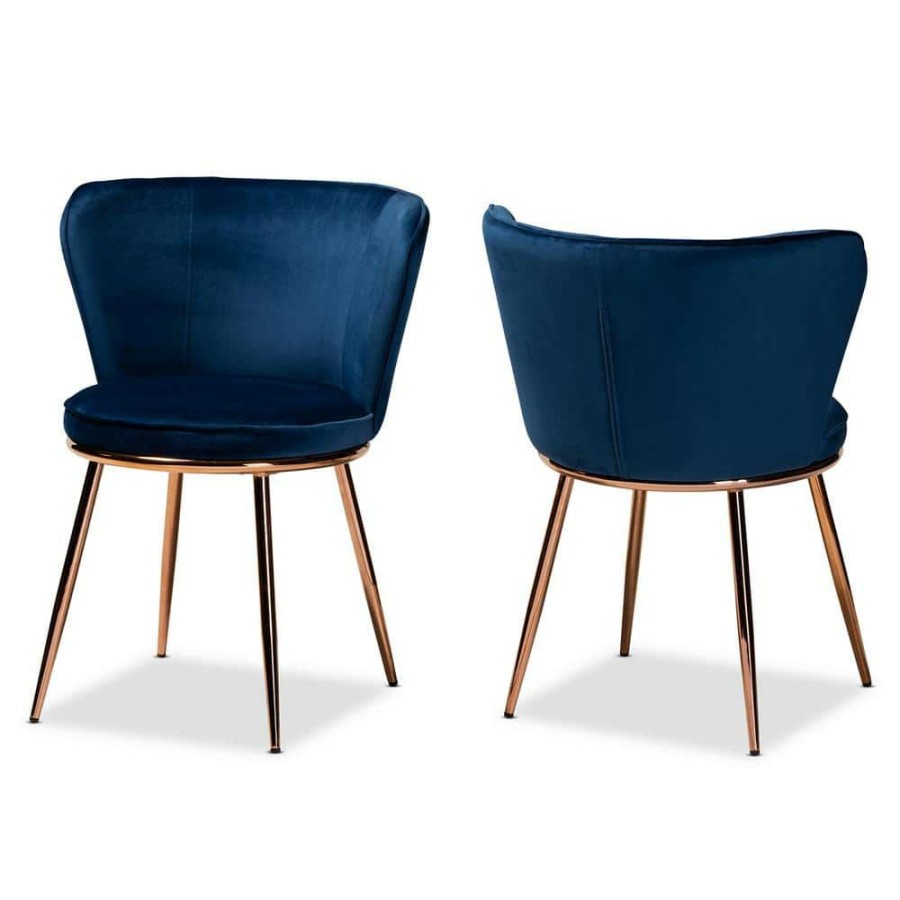 Living Room Furniture * | Farah Navy Blue And Rose Gold Dining Chair (Set Of 2) By Baxton Studio