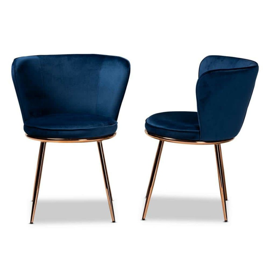 Living Room Furniture * | Farah Navy Blue And Rose Gold Dining Chair (Set Of 2) By Baxton Studio