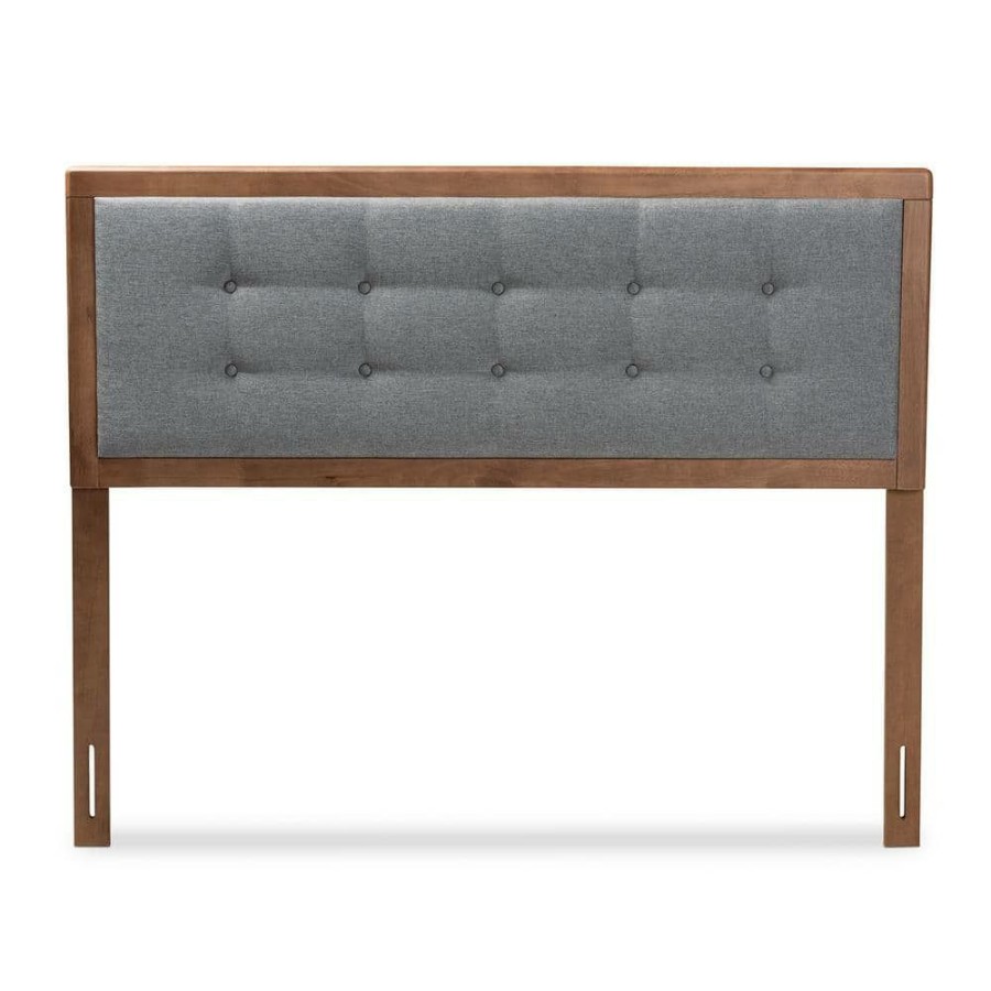 Bedroom Furniture * | Sarine Dark Gray And Walnut Queen Headboard By Baxton Studio