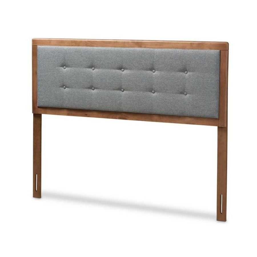 Bedroom Furniture * | Sarine Dark Gray And Walnut Queen Headboard By Baxton Studio