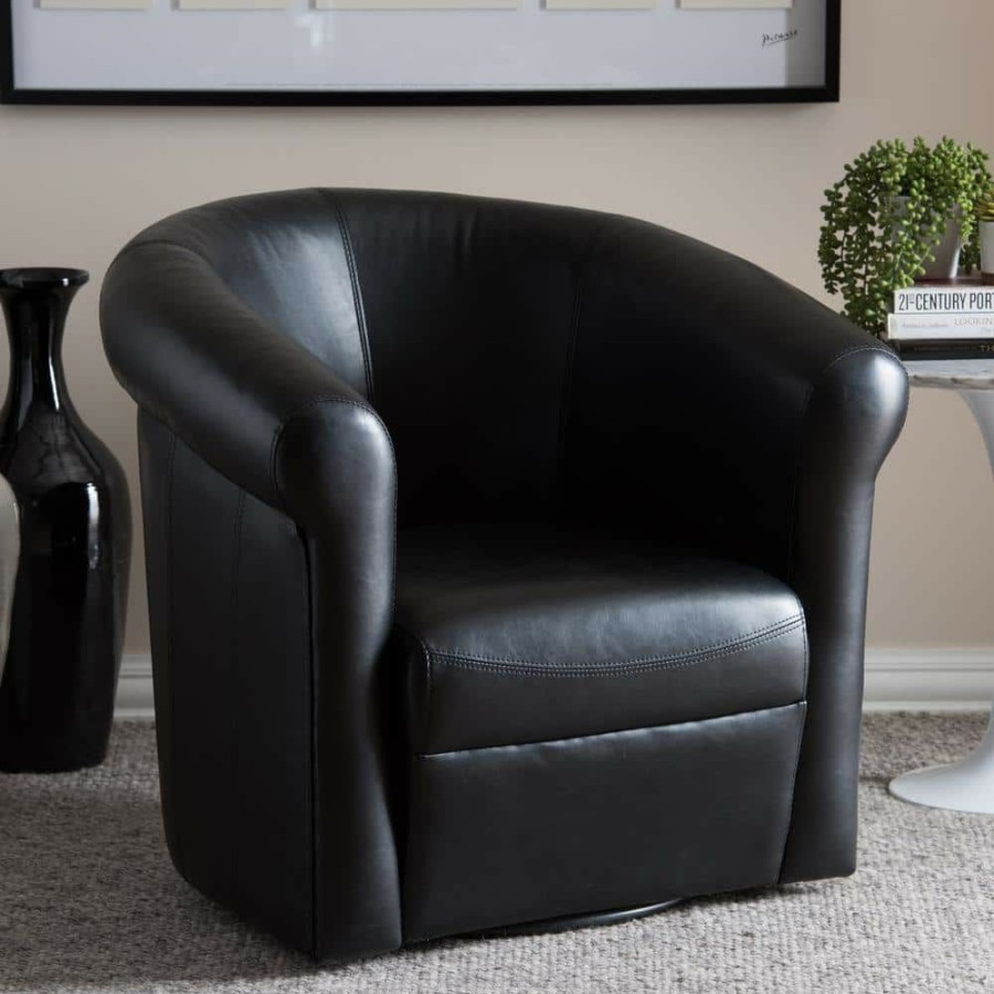 Living Room Furniture * | Julian Dark Brown Faux Leather Upholstered Accent Chair By Baxton Studio