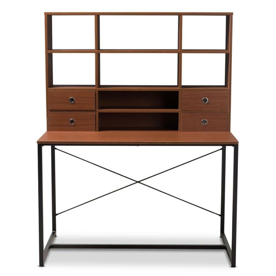 Bar Furniture * | 47.24 In. Brown/Black Rectangular 4 -Drawer Writing Desk With Storage By Baxton Studio