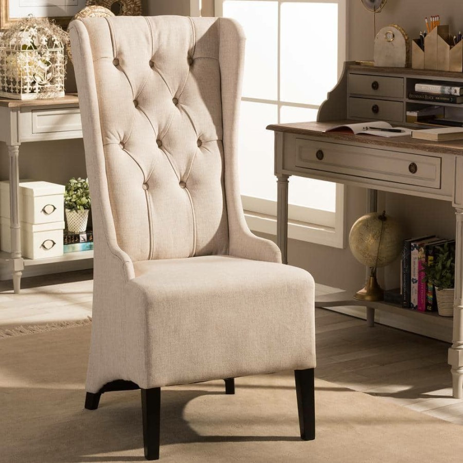 Living Room Furniture * | Vincent Beige Fabric Upholstered Accent Chair By Baxton Studio