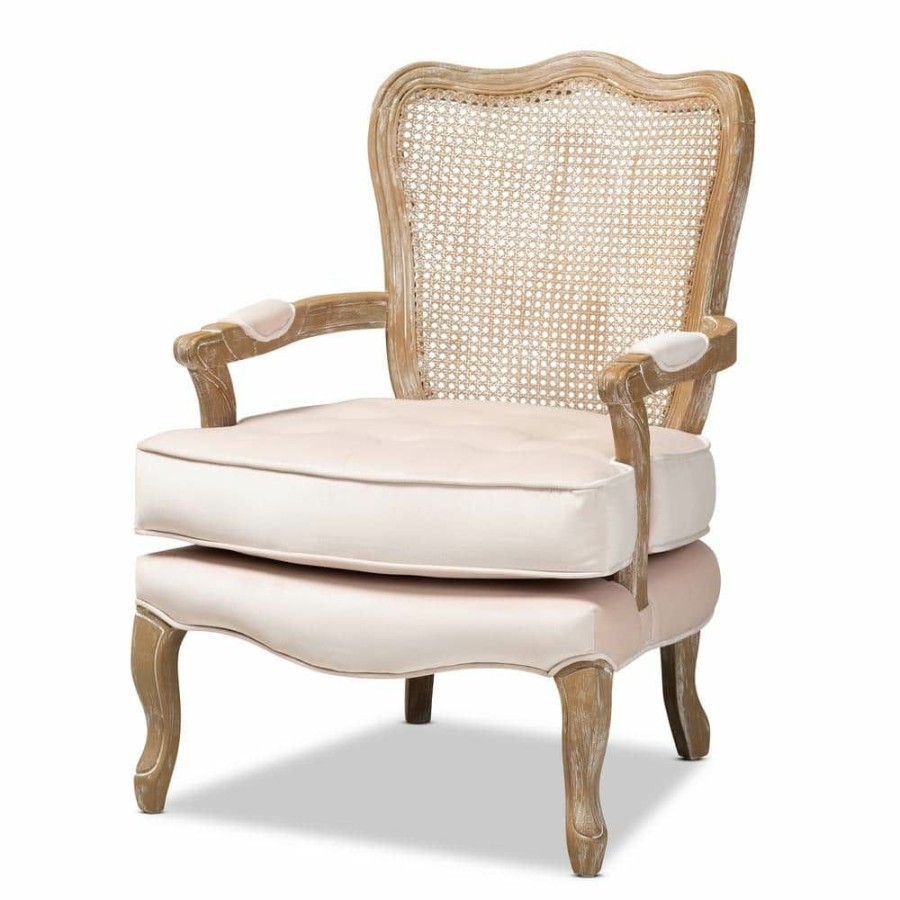 Living Room Furniture * | Vincent Beige Fabric Upholstered Accent Chair By Baxton Studio