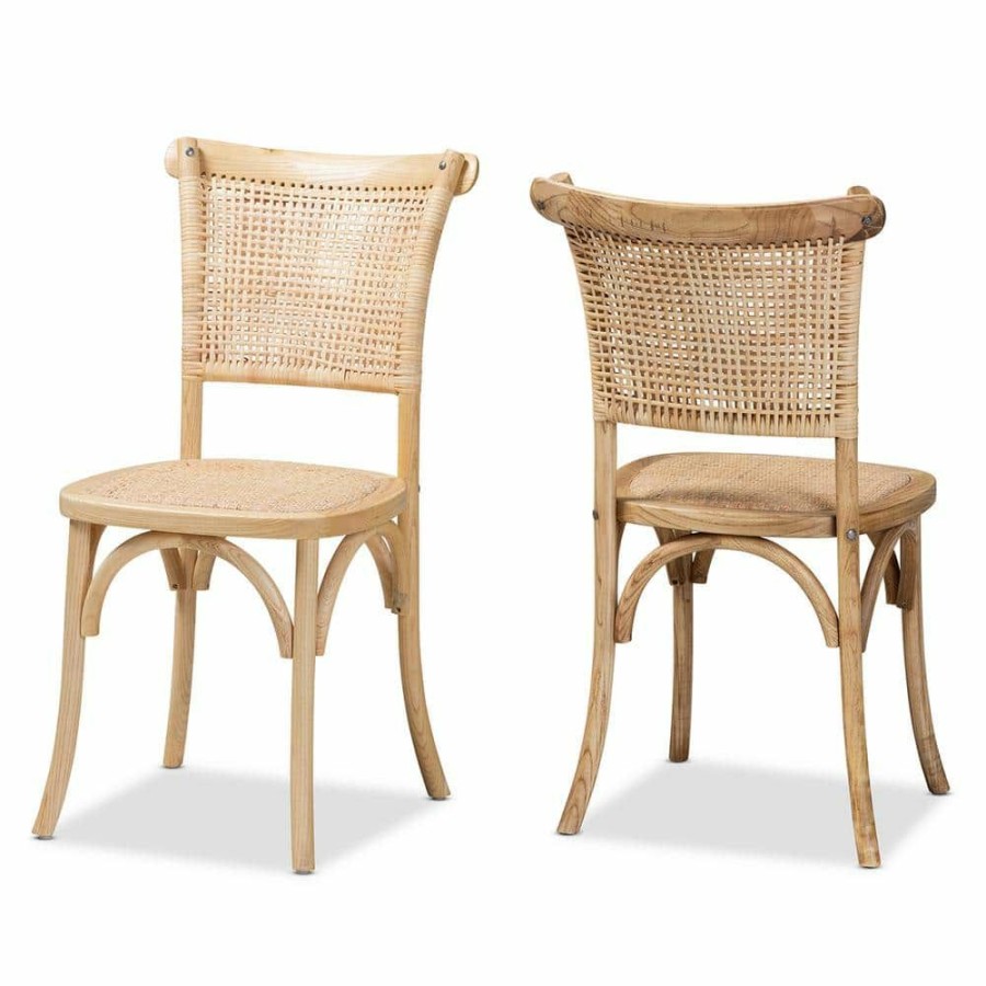 Living Room Furniture * | Fields Beige And Natural Dining Chair (Set Of 2) By Baxton Studio