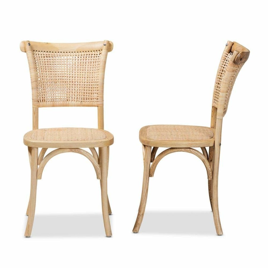 Living Room Furniture * | Fields Beige And Natural Dining Chair (Set Of 2) By Baxton Studio