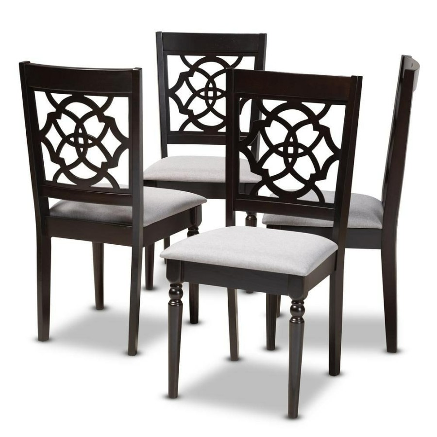 Living Room Furniture * | Renaud Gray And Espresso Fabric Dining Chair (Set Of 4) By Baxton Studio