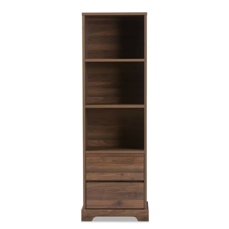 Bar Furniture * | 71.73 In. Brown Wood 3-Shelf Accent Bookcase With Drawers By Baxton Studio