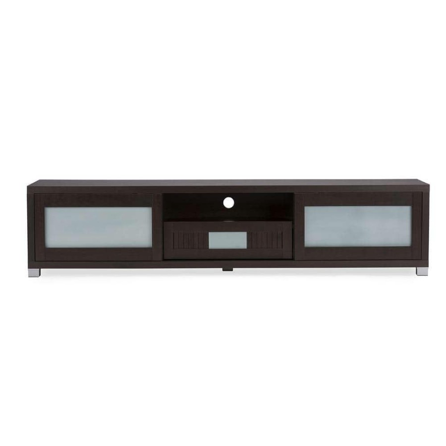 Living Room Furniture * | Gerhardine Collection 70 In. Dark Brown Wood Tv Stand With 1 Drawer Fits Tvs Up To 78 In. With Storage Doors By Baxton Studio