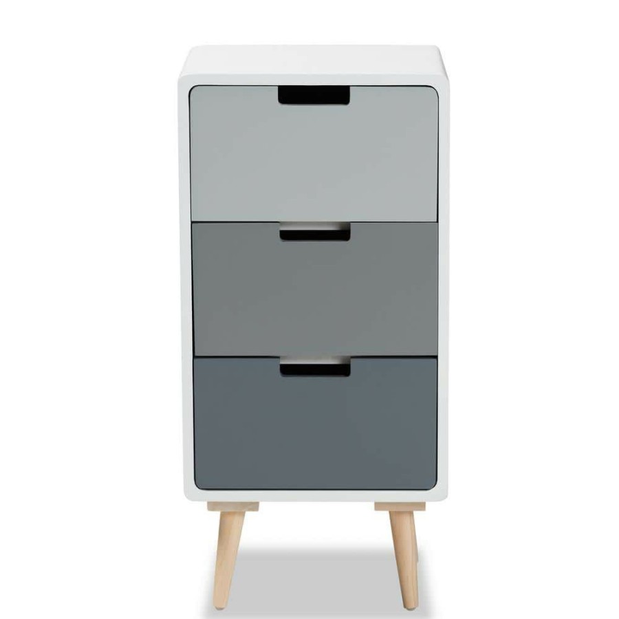 Bar Furniture * | Bairn Multi-Colored And Oak Brown 3-Drawer Storage Cabinet By Baxton Studio