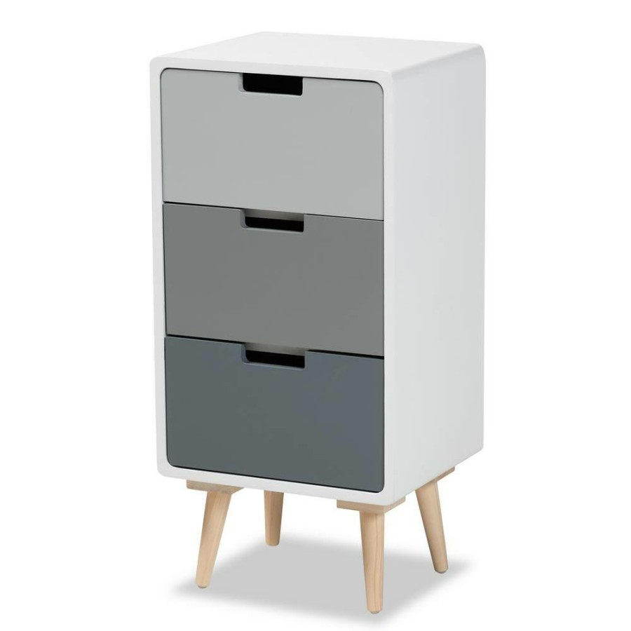 Bar Furniture * | Bairn Multi-Colored And Oak Brown 3-Drawer Storage Cabinet By Baxton Studio