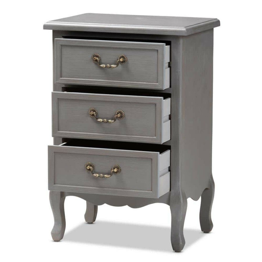 Bedroom Furniture * | Capucine 3-Drawer Gray Nightstand By Baxton Studio