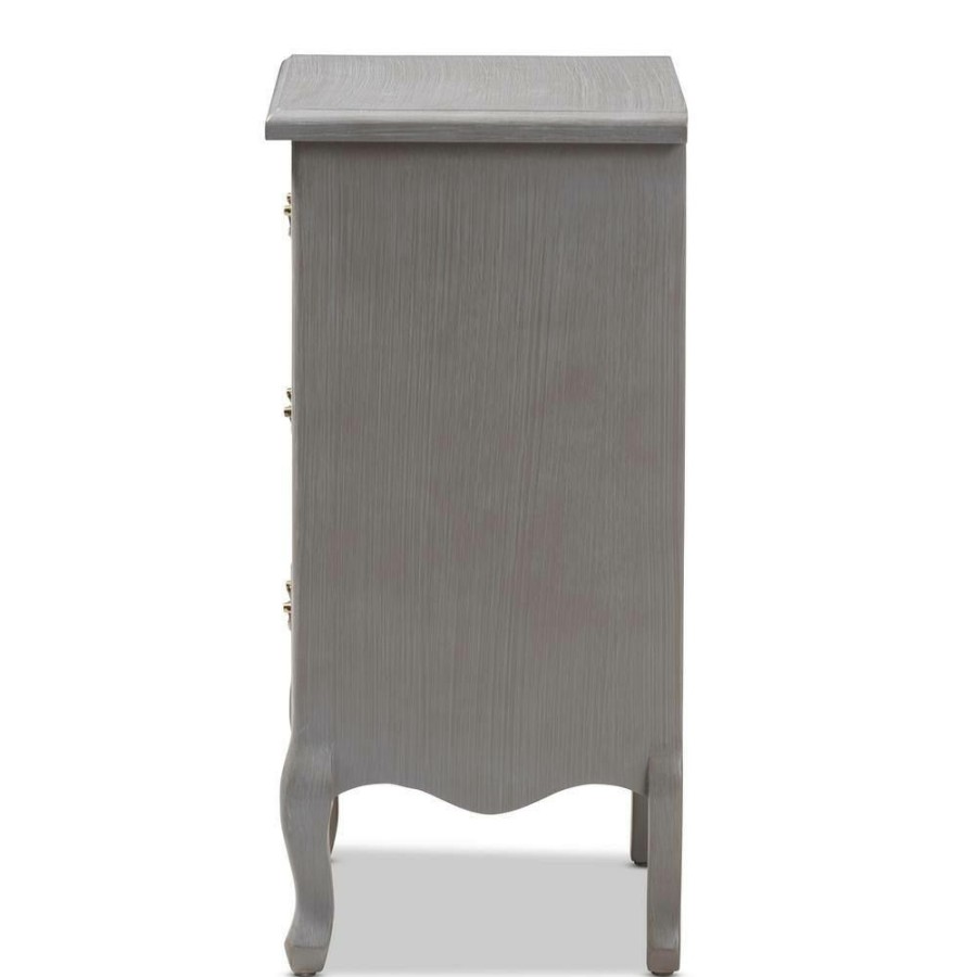 Bedroom Furniture * | Capucine 3-Drawer Gray Nightstand By Baxton Studio