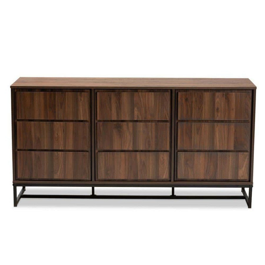 Living Room Furniture * | Neil Walnut Brown And Black Sideboard By Baxton Studio