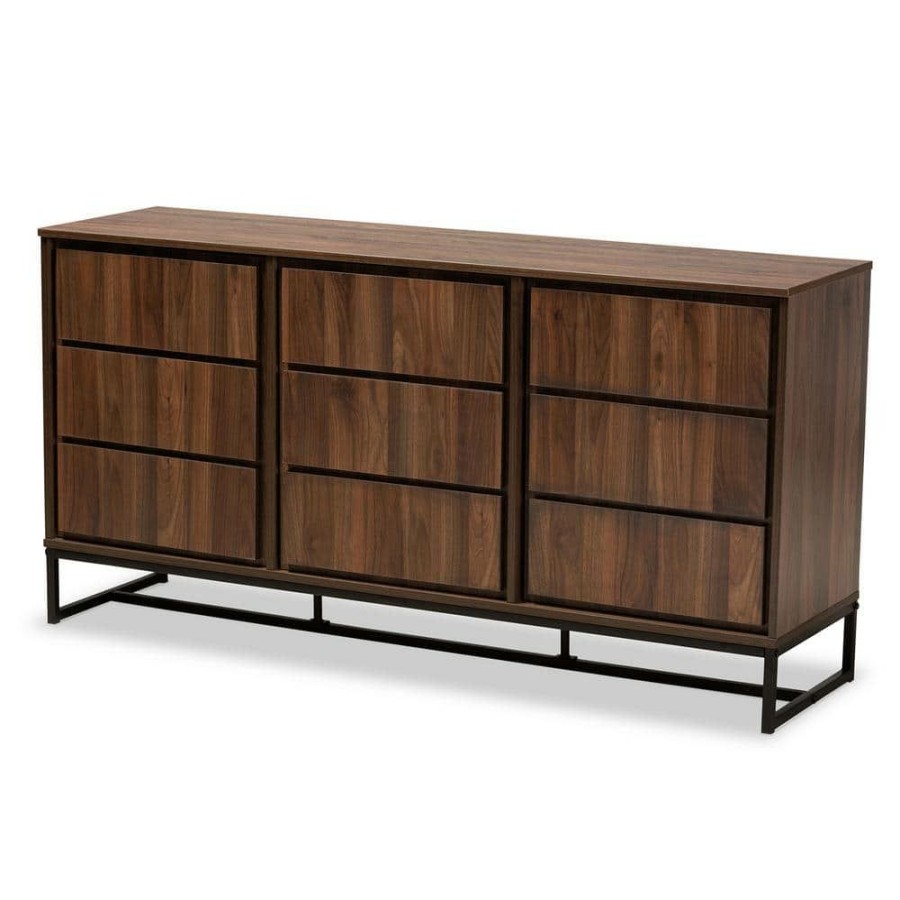 Living Room Furniture * | Neil Walnut Brown And Black Sideboard By Baxton Studio