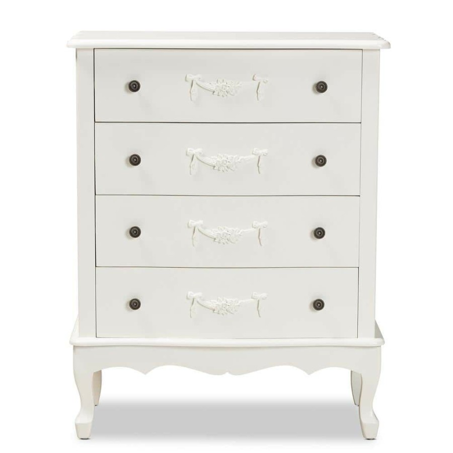 Living Room Furniture * | Callen White 4-Drawer Storage Cabinet By Baxton Studio