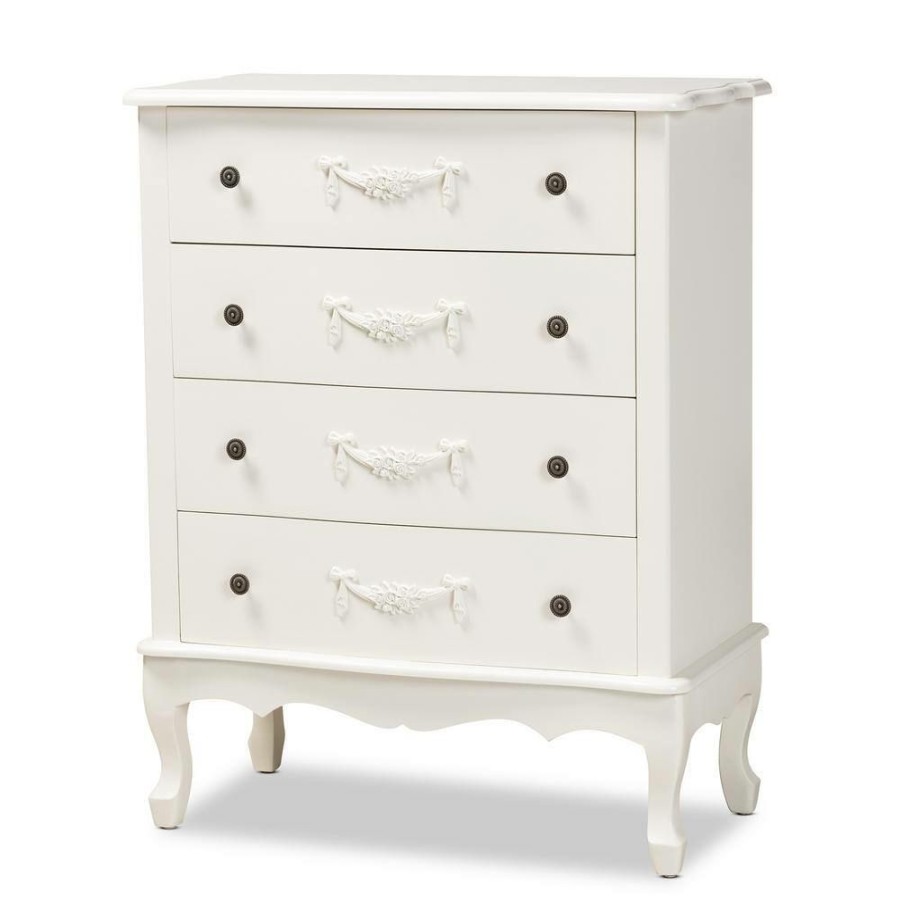 Living Room Furniture * | Callen White 4-Drawer Storage Cabinet By Baxton Studio