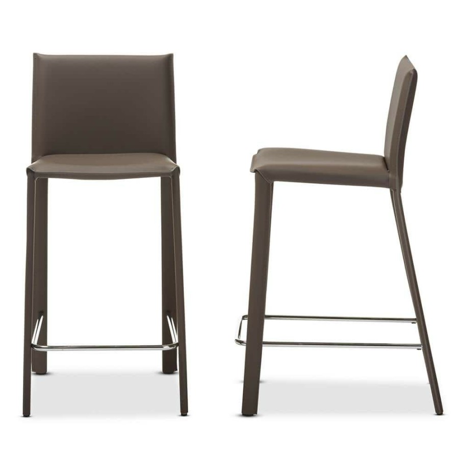 Bar Furniture * | Crawford Taupe Faux Leather Upholstered 2-Piece Counter Stool Set By Baxton Studio