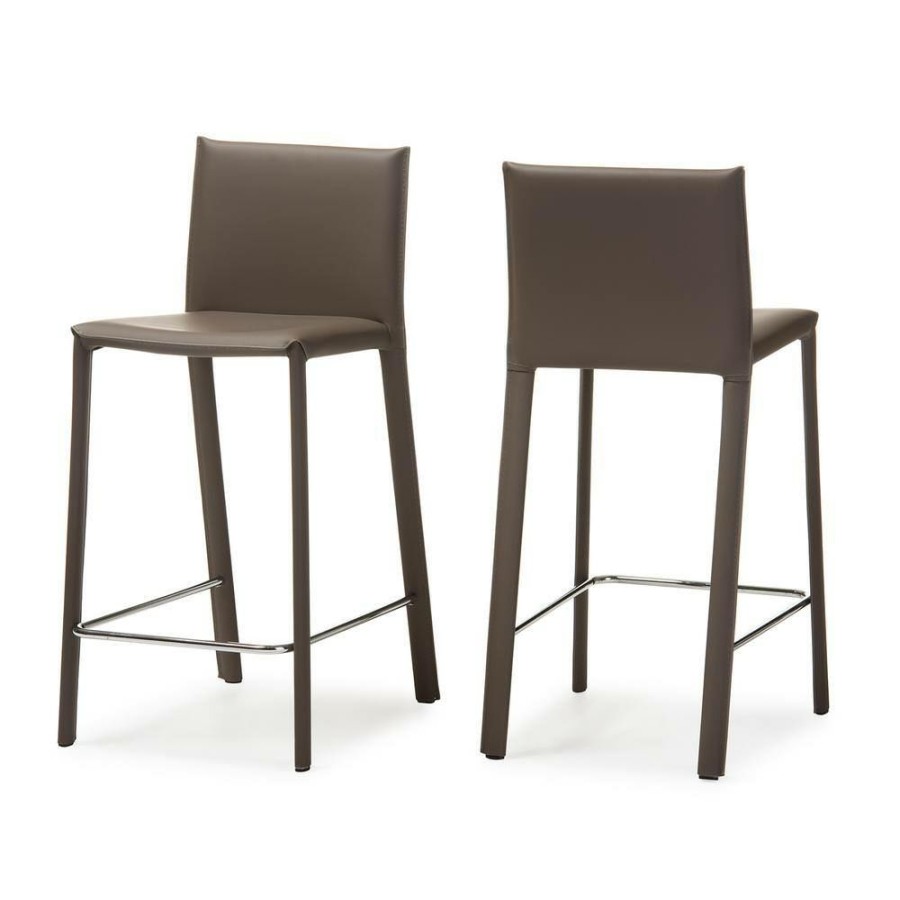 Bar Furniture * | Crawford Taupe Faux Leather Upholstered 2-Piece Counter Stool Set By Baxton Studio