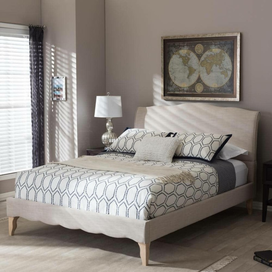 Bedroom Furniture * | Fannie Beige Queen Upholstered Bed By Baxton Studio