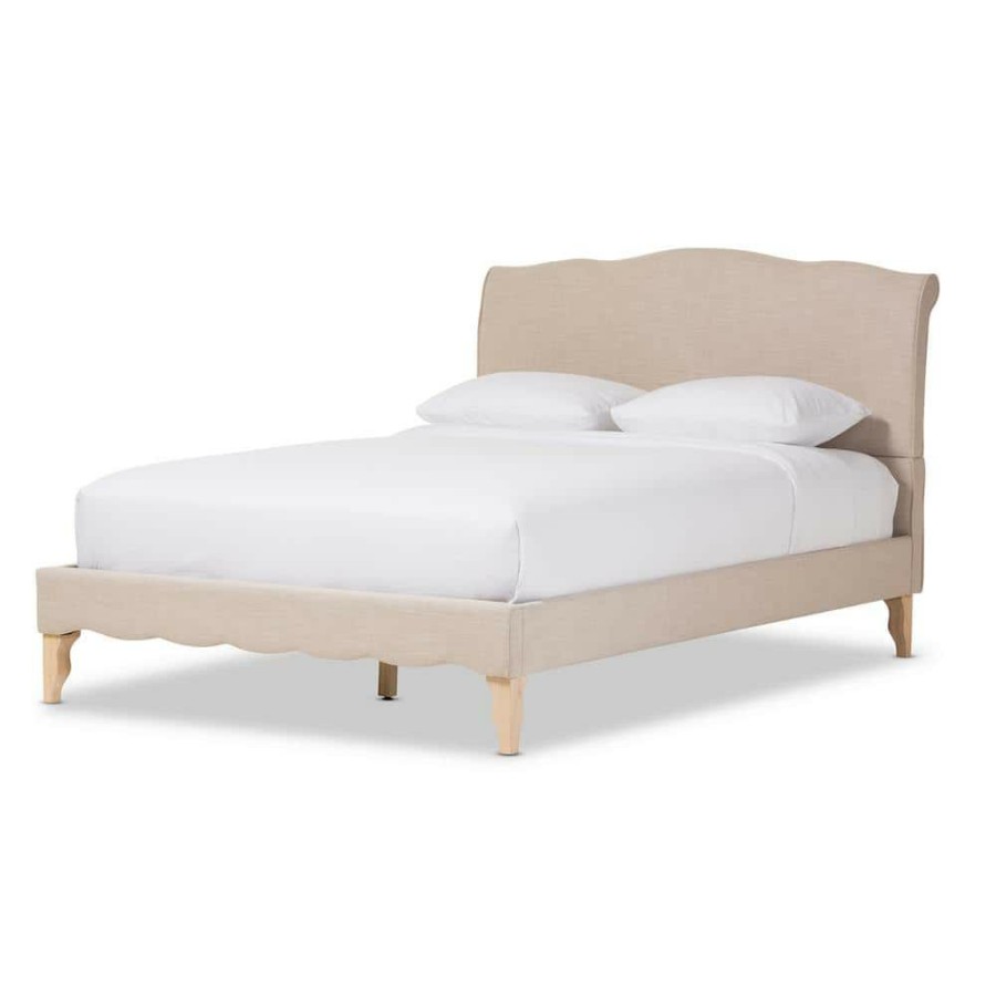 Bedroom Furniture * | Fannie Beige Queen Upholstered Bed By Baxton Studio