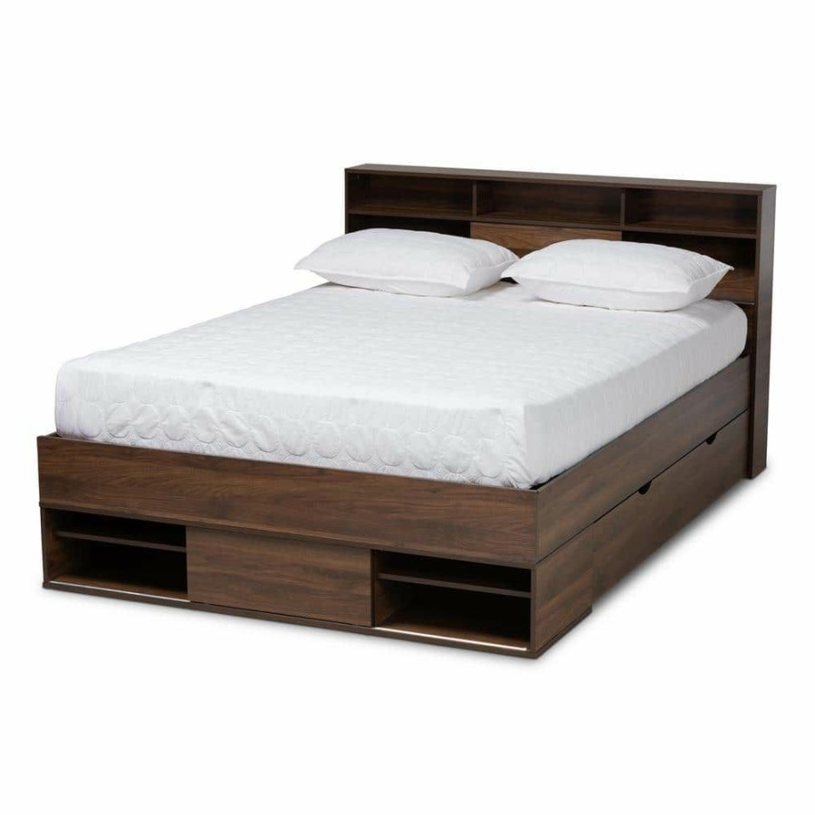 Bedroom Furniture * | Tristan Dark Brown Queen Platform Storage Bed By Baxton Studio