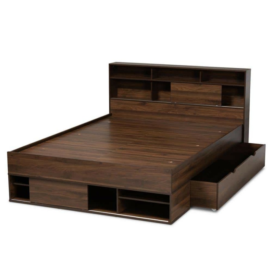 Bedroom Furniture * | Tristan Dark Brown Queen Platform Storage Bed By Baxton Studio