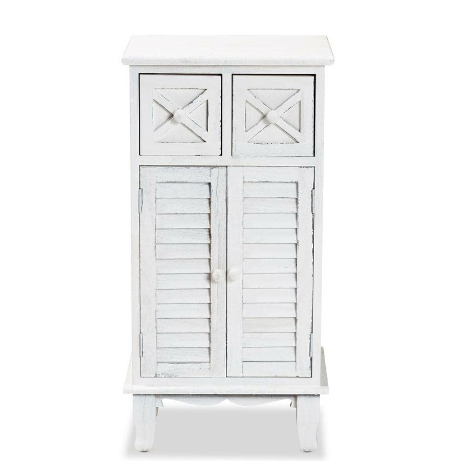 Bar Furniture * | Moran Antique White Storage Cabinet With 2-Drawers By Baxton Studio