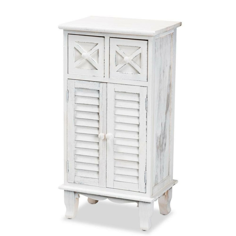 Bar Furniture * | Moran Antique White Storage Cabinet With 2-Drawers By Baxton Studio