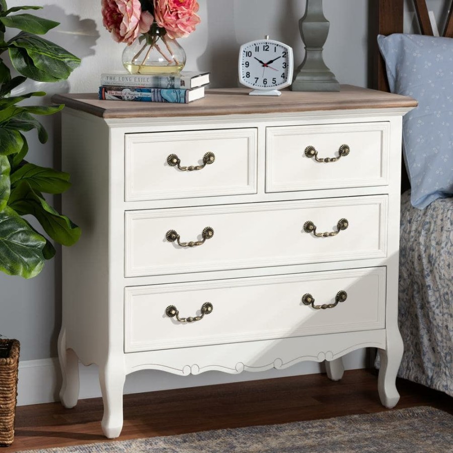 Living Room Furniture * | Amalie White And Oak Storage Cabinet By Baxton Studio