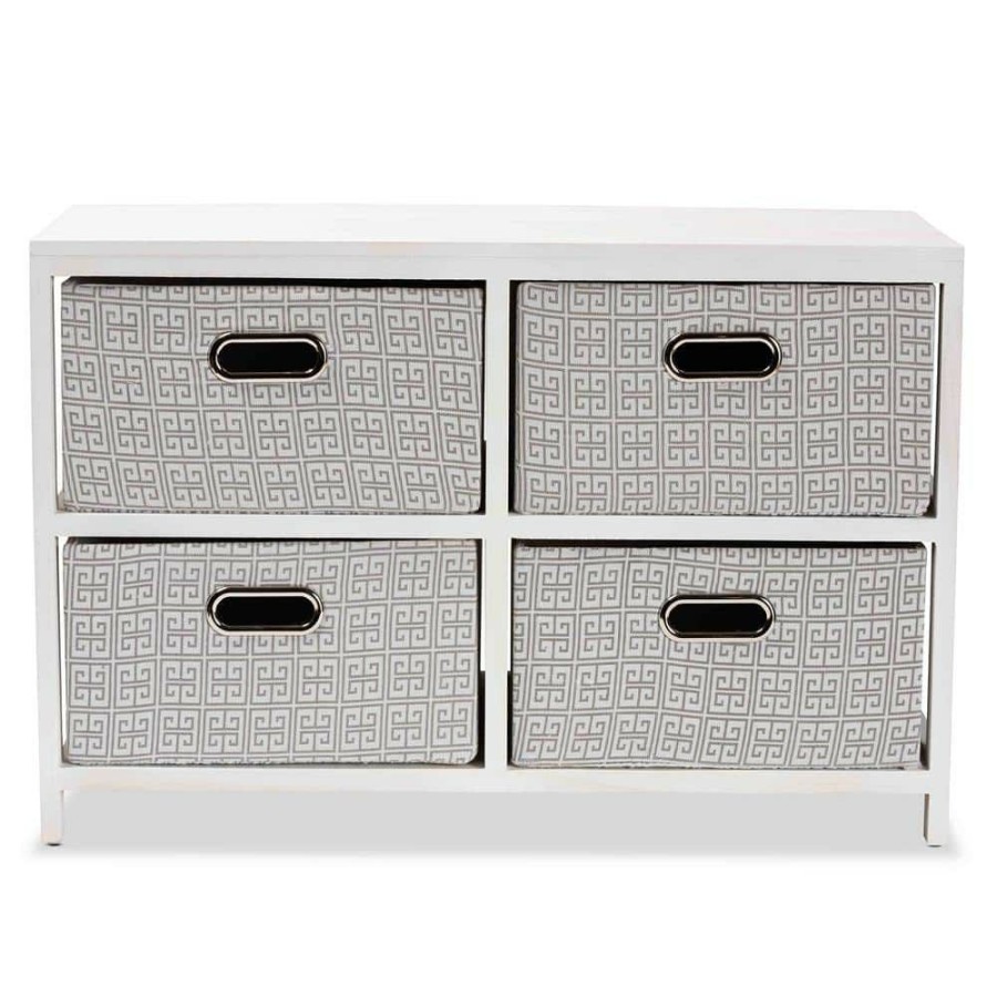 Living Room Furniture * | Camber White And Grey Storage Cabinet With 4-Baskets By Baxton Studio