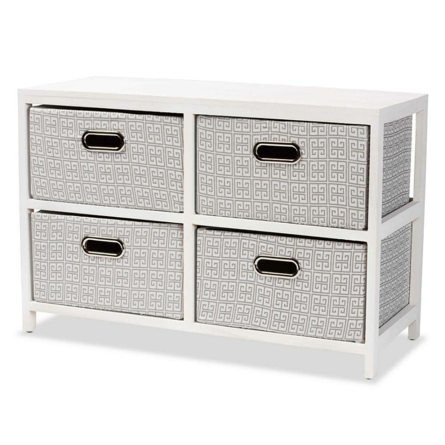 Living Room Furniture * | Camber White And Grey Storage Cabinet With 4-Baskets By Baxton Studio