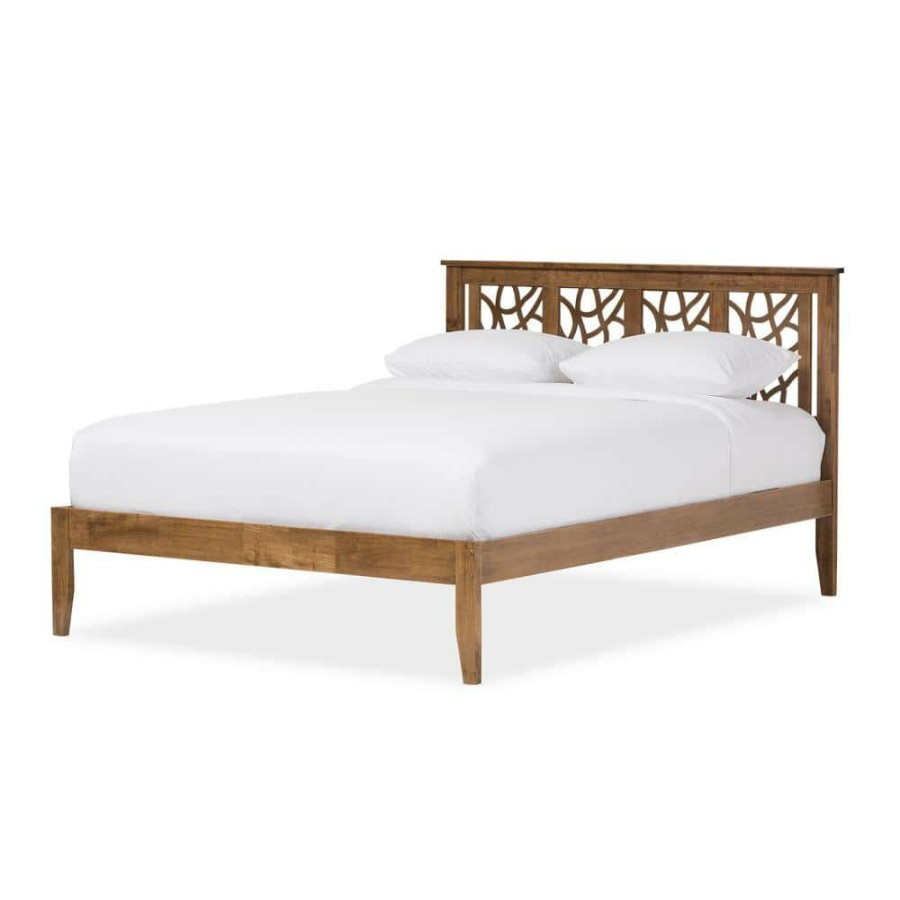 Bedroom Furniture * | Trina Medium Brown King Platform Bed By Baxton Studio