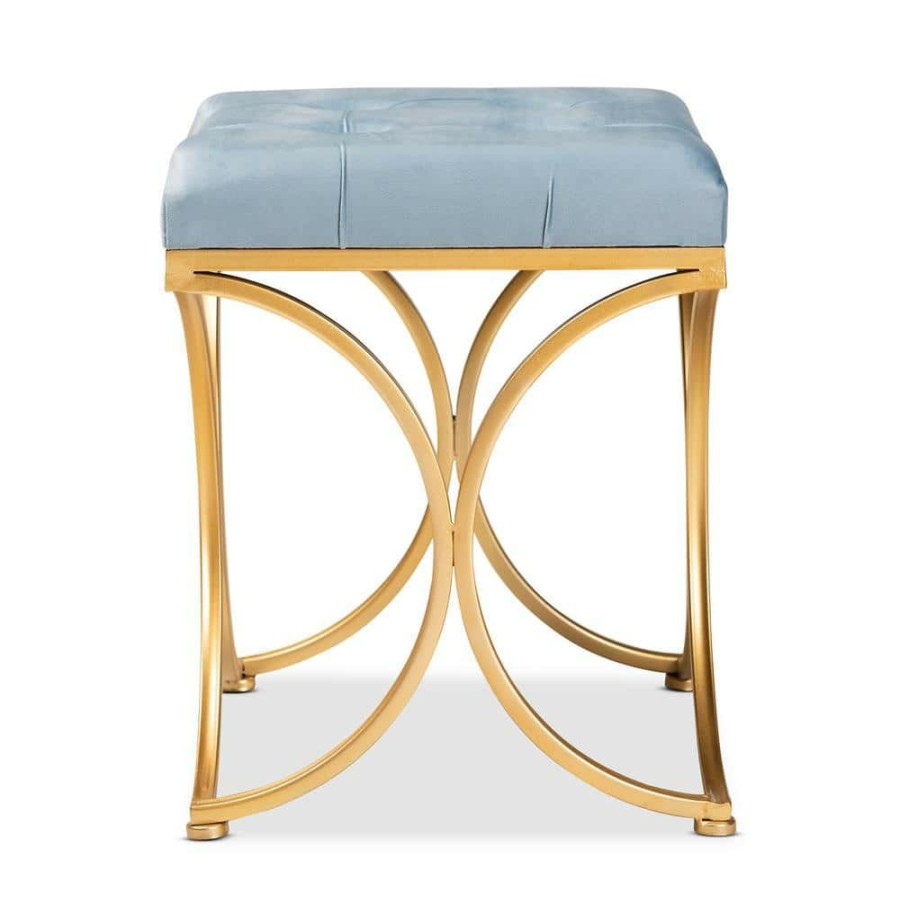 Living Room Furniture * | Margot Light Blue Velvet Metal Ottoman By Baxton Studio