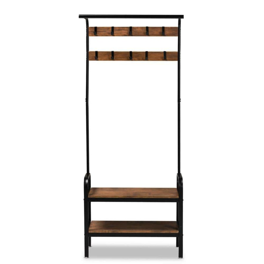 Entryway Furniture * | Aislin Brown And Black Coat Rack With Freestanding Shelves By Baxton Studio