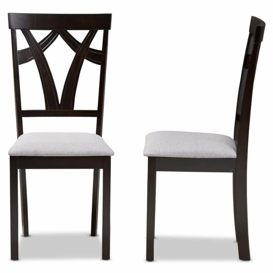 Living Room Furniture * | Sylvia Grey And Dark Brown Fabric Dining Chair (Set Of 2) By Baxton Studio