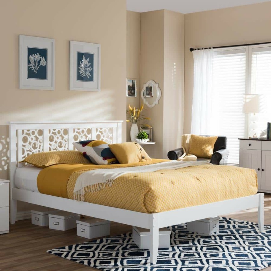 Bedroom Furniture * | Celine White Queen Platform Bed By Baxton Studio