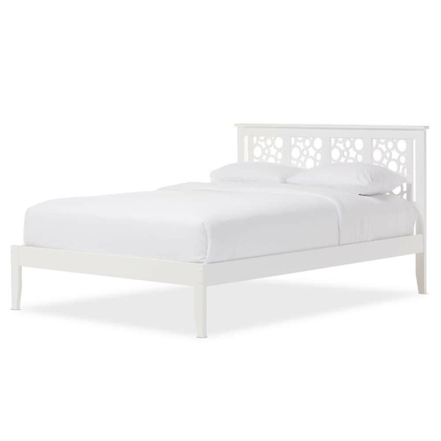 Bedroom Furniture * | Celine White Queen Platform Bed By Baxton Studio