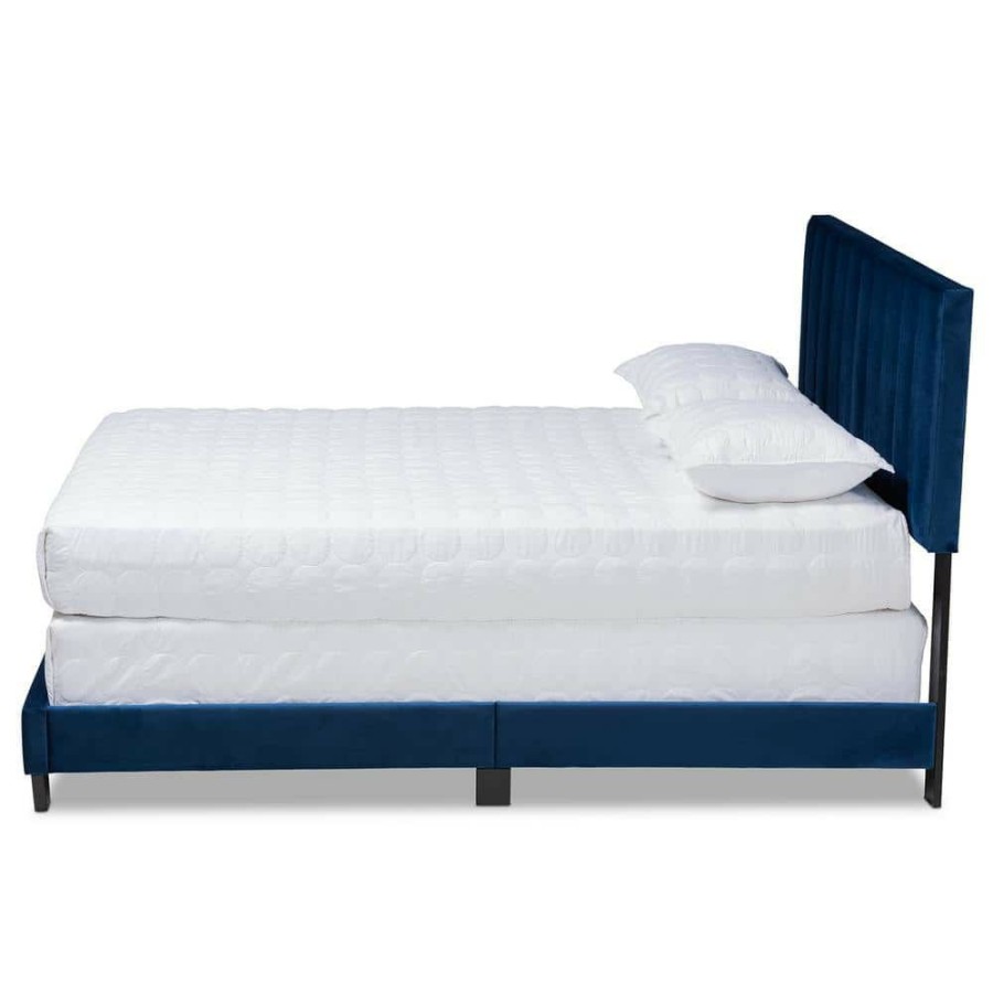 Bedroom Furniture * | Clare Navy Blue And Black Full Panel Bed By Baxton Studio