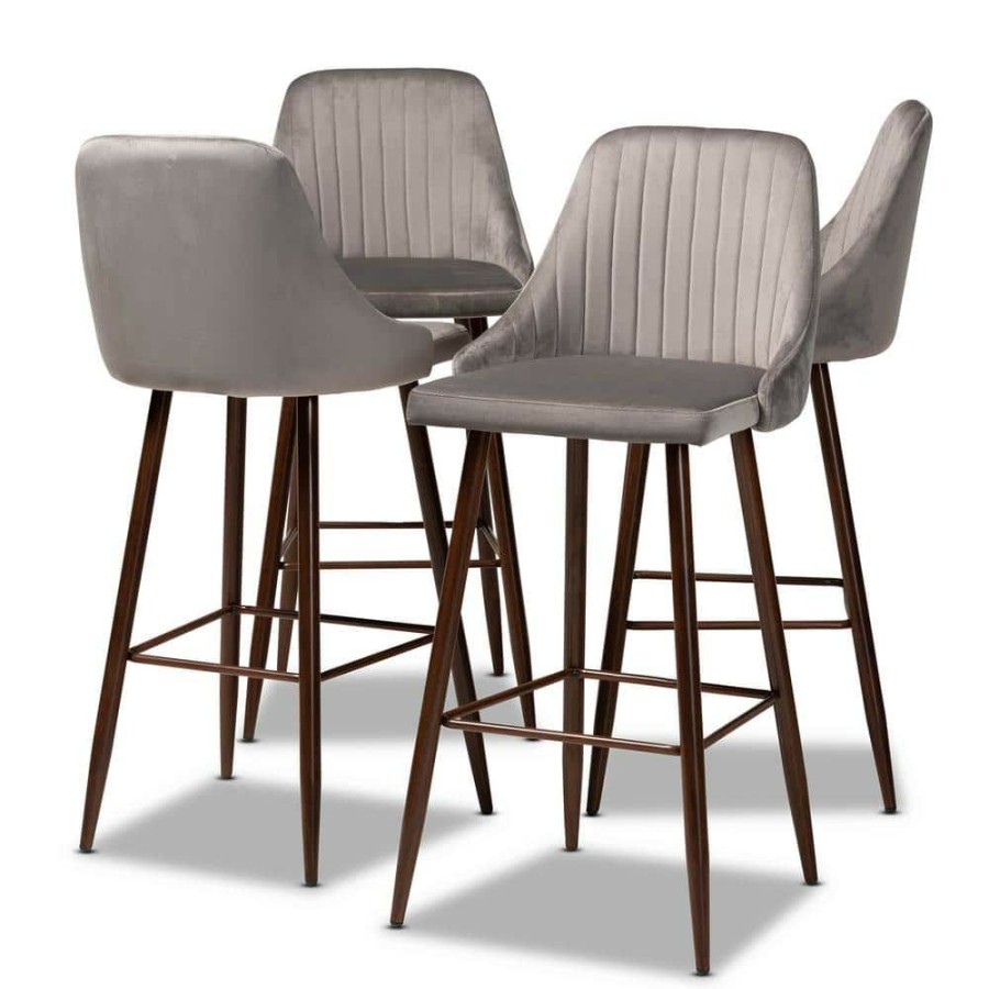 Bar Furniture * | Walter 29.5 In. Grey And Walnut Bar Stool (Set Of 4) By Baxton Studio