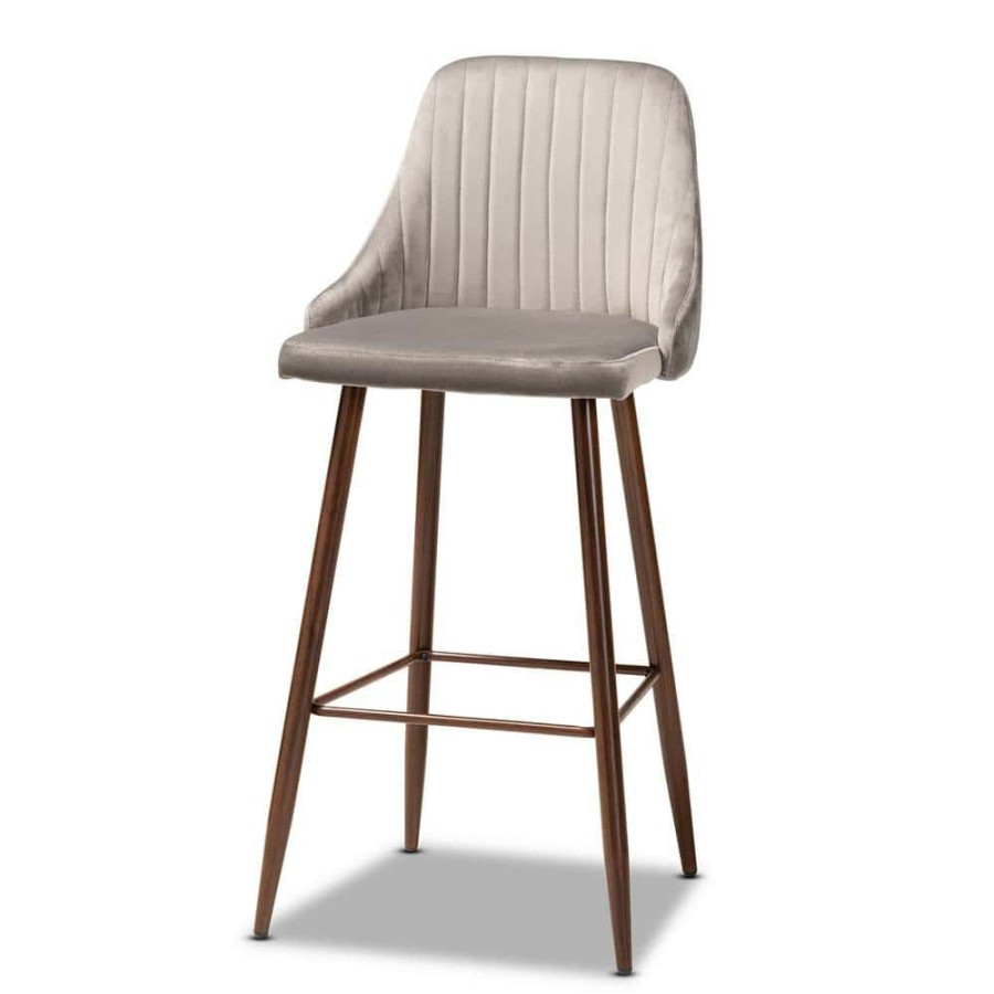 Bar Furniture * | Walter 29.5 In. Grey And Walnut Bar Stool (Set Of 4) By Baxton Studio